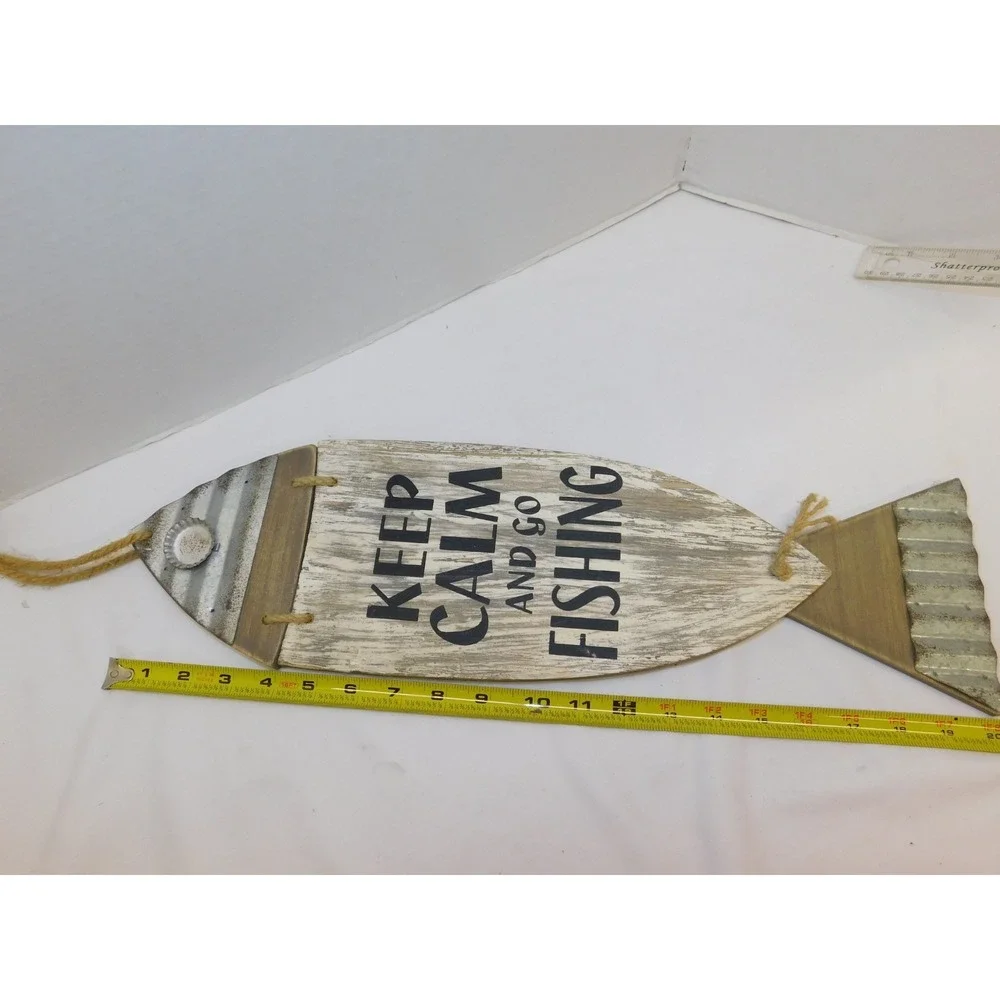 Keep Calm And Go Fishing Sign Wood Metal Fish